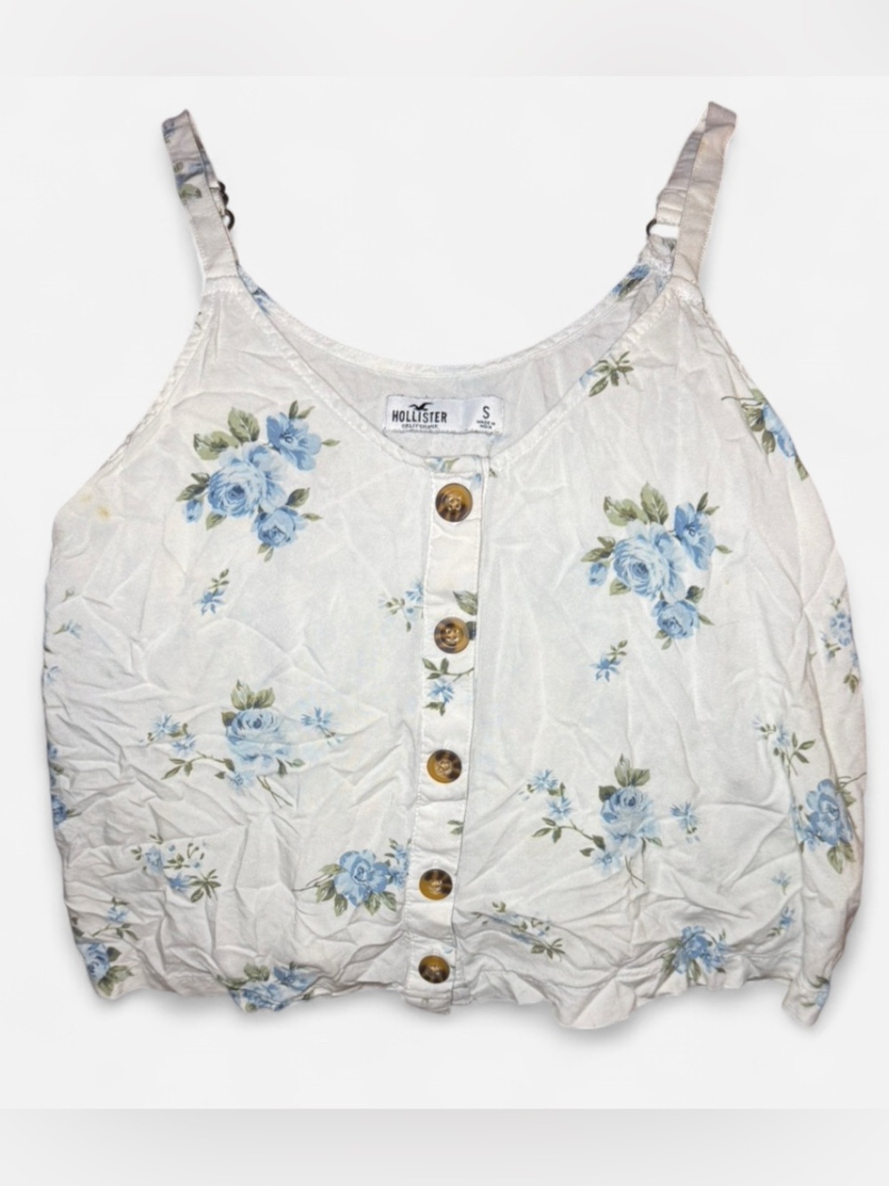Hollister y2k Women’s Size X-Small White Floral Button-Front Crop Tank Top